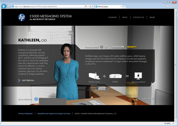 HP E5000 screen with office employee bio
